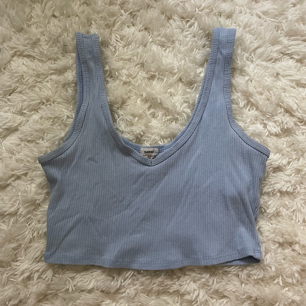 Garage Light Blue Ribbed Cropped Tank Top